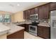 Features a stainless steel oven, microwave, tile backsplash, and granite countertops at 5252 Hidden Cypress Ln, Oviedo, FL 32765