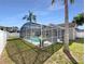 Screened-in pool with palm tree view for relaxing and entertaining friends and Gathering at 8603 Primrose Dr, Kissimmee, FL 34747