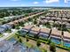 A panoramic view of a meticulously planned residential neighborhood featuring uniform homes and pools at 9023 Shadow Mountain St, Davenport, FL 33896