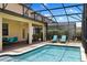 Screened-in pool and patio area with grilling station, outdoor furniture, and access to the home at 9023 Shadow Mountain St, Davenport, FL 33896