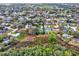An aerial view of a neighborhood showcasing lush landscaping and a serene setting at 14540 Pointe East Trl, Clermont, FL 34711