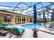 Backyard pool under screened enclosure, surrounded by patio furniture and lush landscaping at 1640 Prairie Oaks Dr, St Cloud, FL 34771