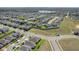 Panoramic aerial view showcases a modern residential area with elegant homes, mature trees, and tranquil lake scenery at 1880 Bonser Rd, Minneola, FL 34715