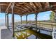 Boat lift featuring wooden beams and unobstructed view of the tranquil water at 35624 Cypress Ct, Leesburg, FL 34788