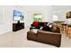 Cozy living room with a comfortable leather sectional, mounted TV, and ample natural light at 780 Livestock Loop, St Cloud, FL 34771