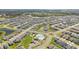 Expansive aerial view showcases a Primary-planned community with a community pool, playground, pond, and well-maintained landscaping at 1575 Eucalyptus Way, Davenport, FL 33837