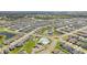 Expansive aerial view showcases a Primary-planned community with a community pool, playground, pond, and well-maintained landscaping at 1575 Eucalyptus Way, Davenport, FL 33837