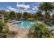 Resort-style pool area with lounge chairs, beautiful landscaping, and inviting blue water at 2817 Noble Crow Dr, Kissimmee, FL 34744