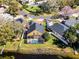 Captivating aerial view showcasing a property with a screened-in pool, lush landscape, and neighborhood setting at 352 Misty Oaks Run, Casselberry, FL 32707