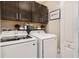 Efficient laundry room featuring front-load washer and dryer, upper cabinets, and ample storage for convenience at 4715 Coral Castle Dr, Kissimmee, FL 34746