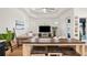 Cozy living room featuring modern decor, a large flat-screen TV, and a comfortable sofa perfect for relaxing at 17117 Heartwood Loop, Winter Garden, FL 34787