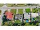 Aerial shot showcases residential properties with lush greenery, neat landscaping, and a refreshing blue pool amidst suburban charm at 3226 S Peninsula Dr, Daytona Beach Shores, FL 32118
