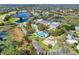Expansive aerial view showcasing the clubhouse, pool, tennis courts, and well-maintained recreational facilities at 4721 Tara View Road, Leesburg, FL 34748