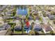 Overhead view of the house, yard, and neighborhood. Property features a backyard pool at 5006 Legacy Oaks Dr, Orlando, FL 32839