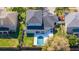 An aerial view of the home showcasing the pool and backyard adjacent to the home at 5006 Legacy Oaks Dr, Orlando, FL 32839