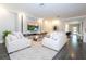 Elegant living room featuring modern decor, a large TV, stylish furniture, and recessed lighting at 5006 Legacy Oaks Dr, Orlando, FL 32839