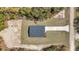 Bird's eye view of a new home build in a wooded area with cleared green backyard at 12639 Sw 78Th Pl, Dunnellon, FL 34432