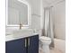 Bathroom featuring a sleek vanity with a modern sink and a shower-tub combo at 2540 Courtland Blvd, Deltona, FL 32738