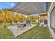 Backyard patio featuring a shaded seating area and a built-in fire pit at 2940 Scarlett Dr, St Cloud, FL 34772