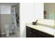 Comfortable bathroom with a tub and shower, single vanity and tile floors at 3039 Boating Blvd. Blvd, Kissimmee, FL 34746