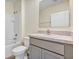 Bathroom featuring a shower and tub combination, toilet, and vanity with modern white countertop at 39 Hickory Course Way, Ocala, FL 34472