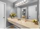 Bathroom featuring a long vanity with flowers and a large mirror reflecting the space at 5273 Tunbridge Wells Ln # 1601, Orlando, FL 32812