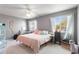 Comfortable bedroom featuring a plush pink comforter, natural light, and cozy decor at 5273 Tunbridge Wells Ln # 1601, Orlando, FL 32812