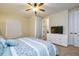Cozy bedroom with plush carpet, a ceiling fan, and a white dresser at 7824 Loxahatchee Ct, Reunion, FL 34747