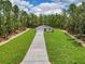 Aerial view of a single story home with a long driveway and lush green grass surrounded by tall trees at 8459 Sw 138Th Ter, Dunnellon, FL 34432