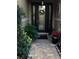 Inviting entryway featuring a decorative front door, potted plants, and a welcoming ambiance at 9346 San Jose Blvd, Howey In The Hills, FL 34737