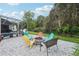 Charming backyard patio with a cozy fire pit surrounded by colorful Adirondack chairs at 1232 Scandia Ter, Oviedo, FL 32765