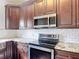 Close-up of a kitchen with granite countertops, stainless steel appliances, and subway tile backsplash at 124 Meridian Ave, Kissimmee, FL 34759