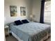 Bedroom featuring a comfortable bed with blue bedding, a side table, and pleasant wall art at 6832 Sw 93Rd Ave, Ocala, FL 34481