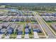 This is a bird's eye view of a community with green areas and a pond nearby at 659 Daring Dr, Davenport, FL 33837