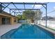 Enclosed pool with a dark metal enclosure and bright blue water at 729 Strihal Loop, Oakland, FL 34787