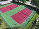 Aerial view of two well-maintained tennis courts, ideal for recreational play at 8136 Fan Palm Way, Kissimmee, FL 34747