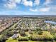 Bird's eye view of the neighborhood showing proximity to roadways, landscaping, and community lake at 11207 Roberson Rd, Winter Garden, FL 34787