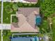 Aerial view of a home with a pool, well-maintained landscaping, and a neutral-toned roof at 1154 Seneca Trl, St Cloud, FL 34772