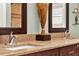 Bathroom featuring dual sinks with granite countertop and dark wood cabinets and decorative plant at 137 Spring Chase Cir, Altamonte Springs, FL 32714