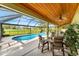 Inviting in-ground pool with screened enclosure and covered patio with wood ceiling and chairs at 2726 Babbitt Ave, Orlando, FL 32833