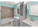 Bright renovated bathroom with shower and double vanity with modern finishes at 1071 Sweet Tree Ct, Apopka, FL 32712