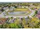 An aerial view of a neighborhood with lush greenery, a large pond, and well-maintained homes at 137 Golfside Cir, Sanford, FL 32773