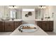 Elegant bathroom with dual vanities, a freestanding tub, and stylish decorative elements at 2141 Weatherly Way, Orlando, FL 32820