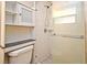 Bathroom featuring tiled walk-in shower, sleek fixtures and storage at 2519 Poinsetta Ave, Sanford, FL 32773