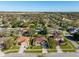 Wide aerial shot of the property surrounded by a residential neighborhood with lush greenery at 3696 Peacepipe Ct, Clermont, FL 34711