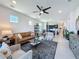 Bright living room featuring a ceiling fan, stylish seating, and an open floor plan at 2842 Purple Meadow Ct, Minneola, FL 34715