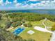 Expansive aerial view showcasing community recreation area with a basketball court and lakeside park at 3415 Sagebrush St, Harmony, FL 34773