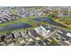 Serene aerial shot of a neighborhood with ponds, sidewalks, and neatly arranged homes and green spaces at 936 Allendale Ln, Winter Garden, FL 34787