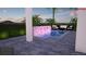 A modern pool design with patio furniture, a fire pit, a lit water feature, and landscaping at 936 Allendale Ln, Winter Garden, FL 34787