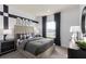 Stylish bedroom featuring a gray bed, modern decor, and a view from the window at 2135 Weatherly Way, Orlando, FL 32820